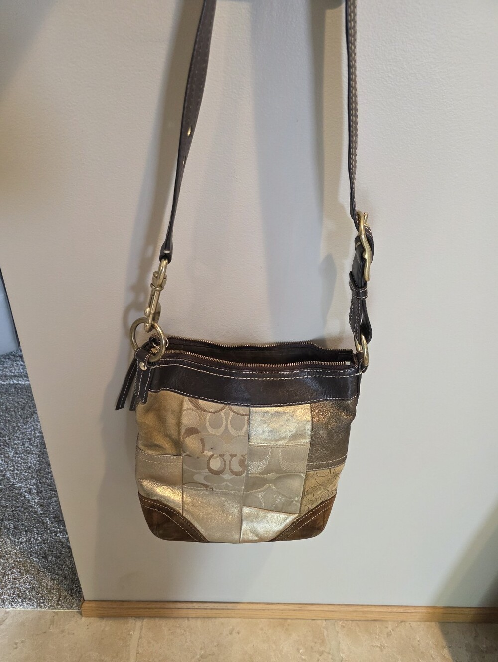 Y2K Era Coach Patchwork Hobo Bag. Gold and Brown